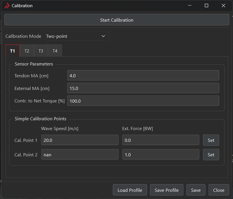 Figure 1: Calibration dialog for reviewing sensor calibration points and fitted conversion values.