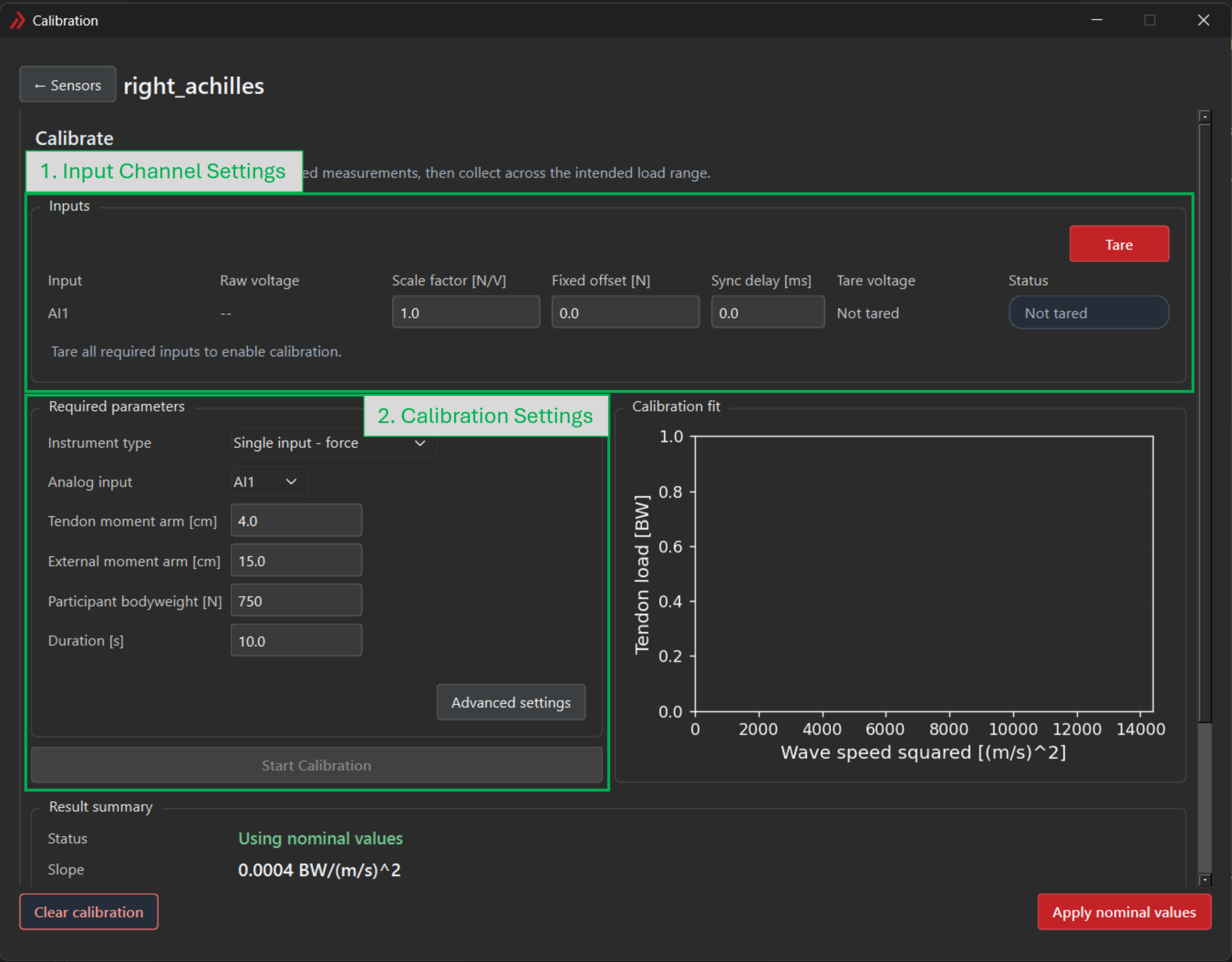 Figure 5: Calibration workspace, before a calibration has been collected.