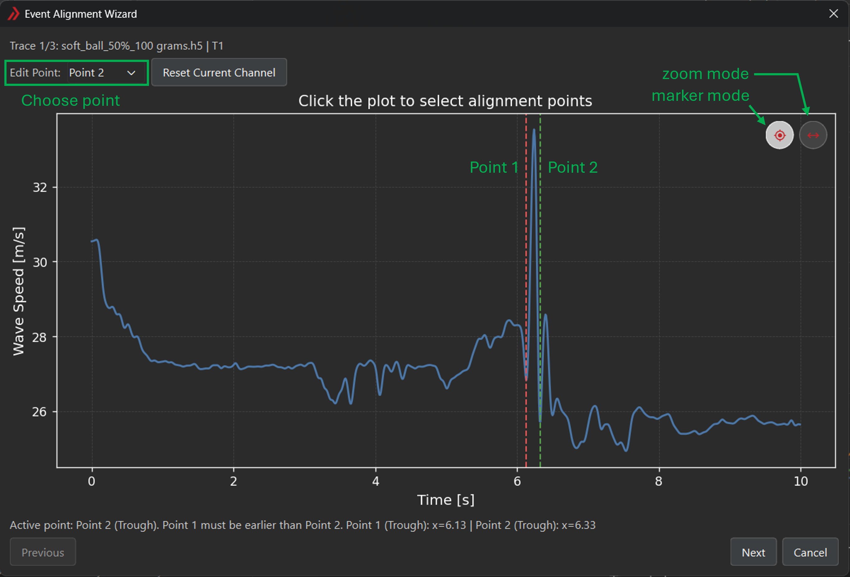 Figure 11: Align by Event wizard, choose points